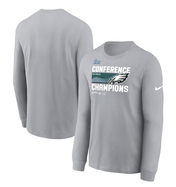 Men's Gray Philadelphia Eagles 2022 NFC Champions Locker Room Trophy Collection Long Sleeve T-Shirt